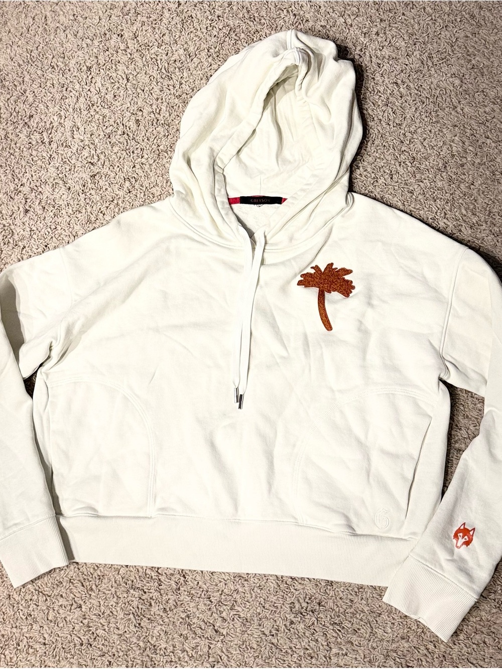Greyson cream colored Hoodie with Brown Palm Embroidery - women size XS
